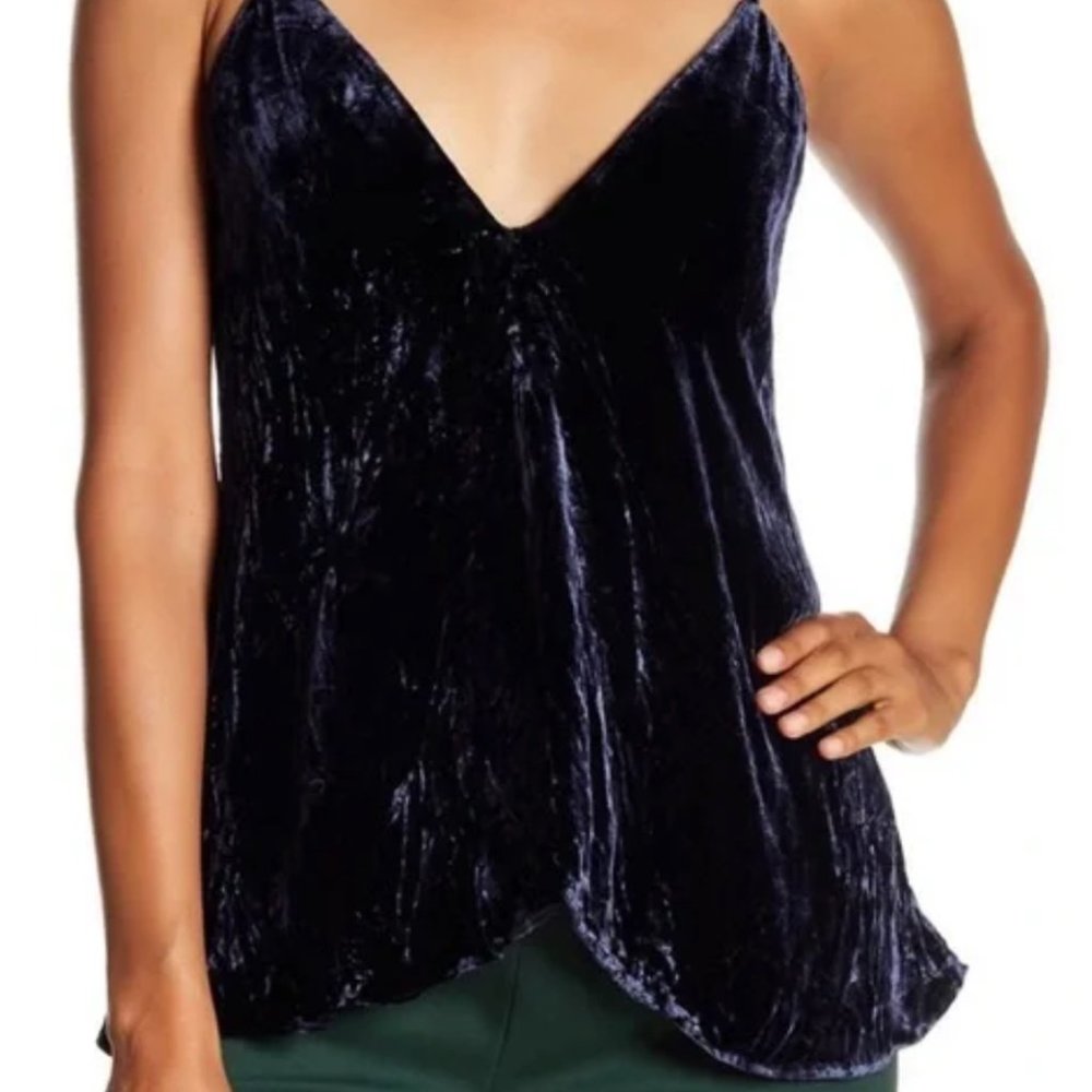 Theory - Navy Velvet Tank Top - Draped V Neck - Size Large